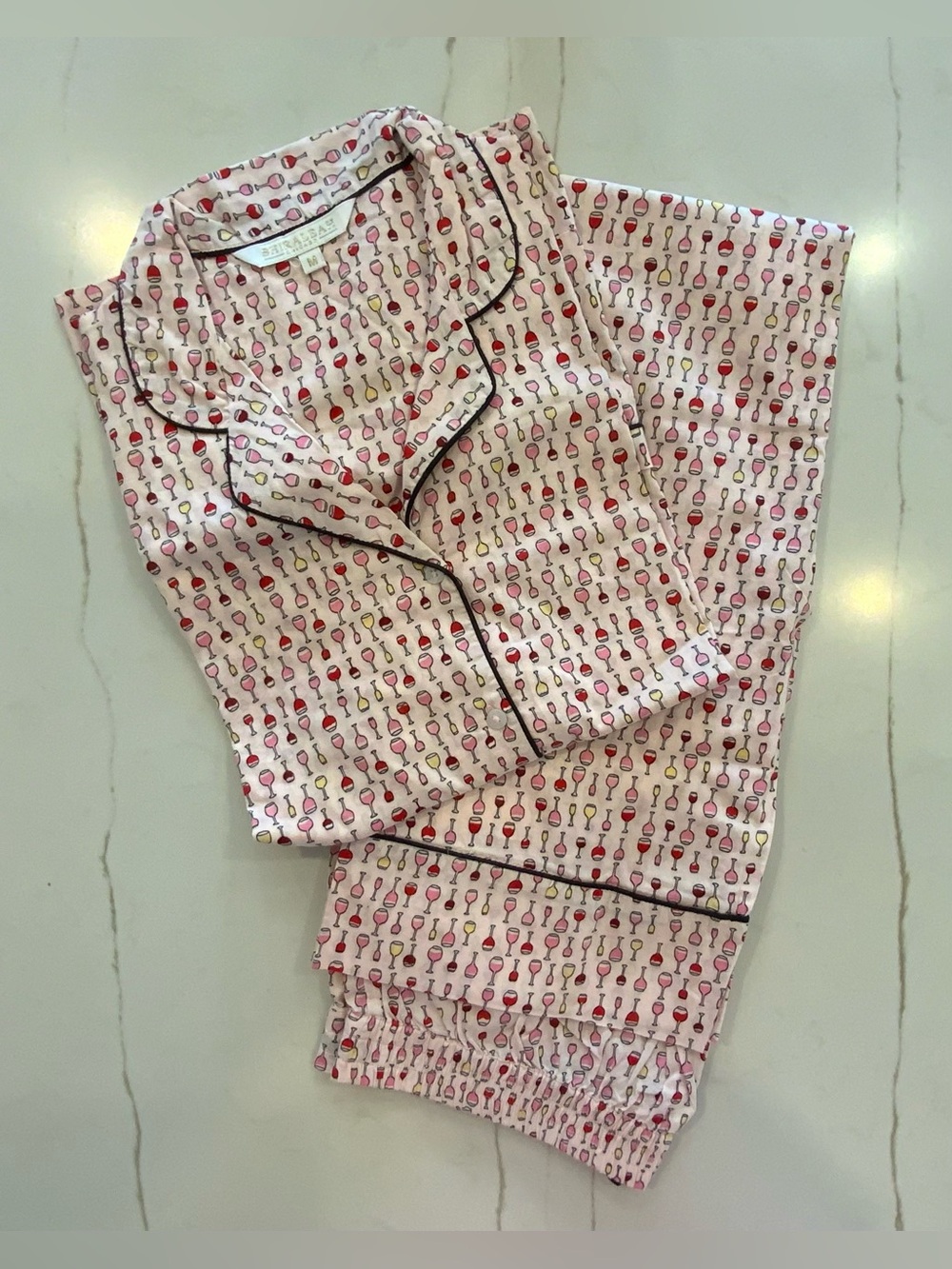 SHIRALEAH Pink Wine Glass PJ Pant Set Drawstring Bag